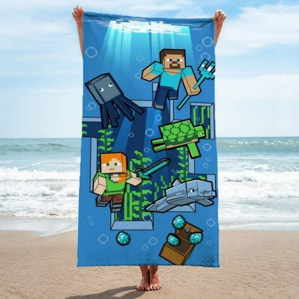NWOT Blue Minecraft Beach Towel